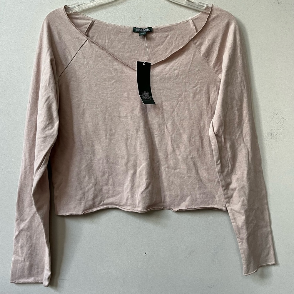 Wild Fable Long Sleeve Off Shoulder Cropped Top Womens Large Taupe Stretchy NWT